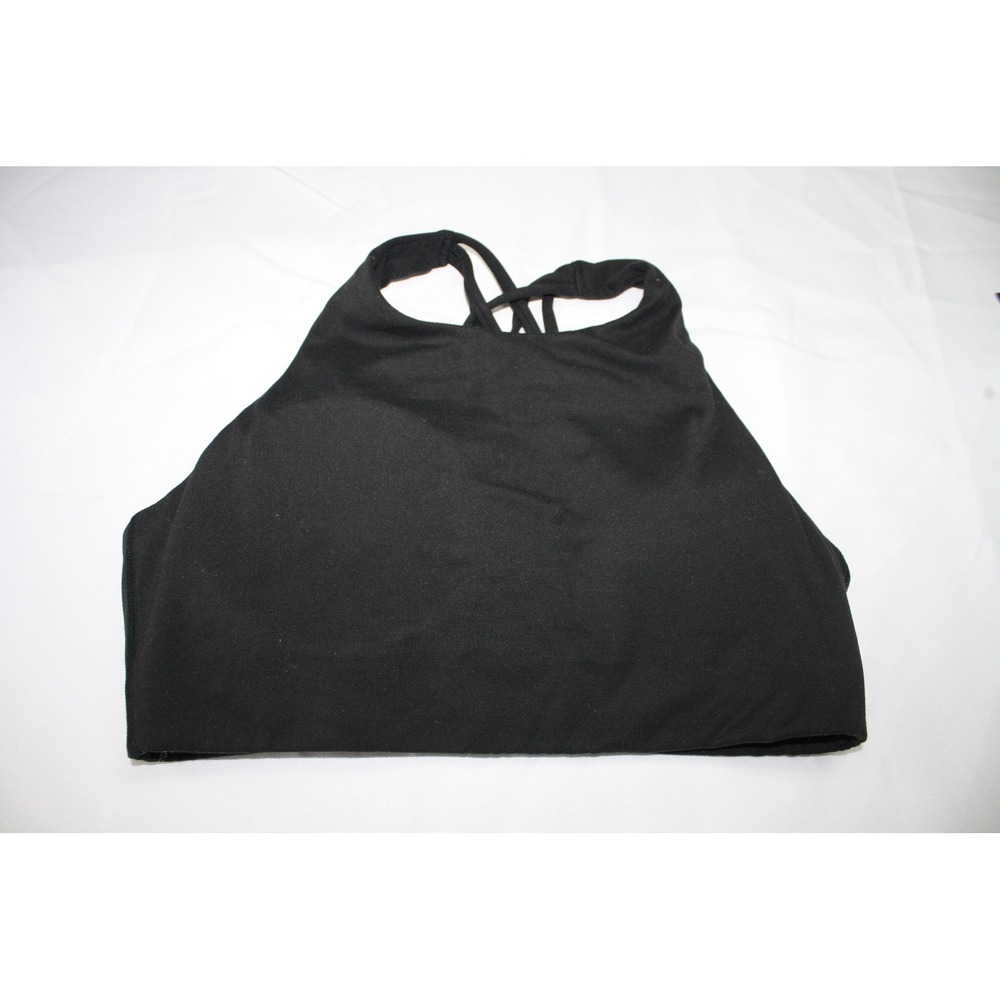 Athleta Black High Neck Strappy Cross Back Sports Bra Medium - Picture 2 of 6